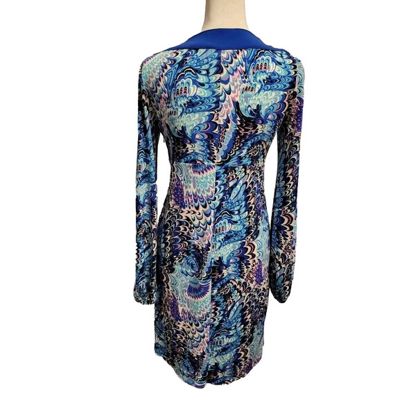 Laundry By Design Dress Womens Size 2 V Neck Long Sleeve Multicolored Retro - Picture 4 of 12